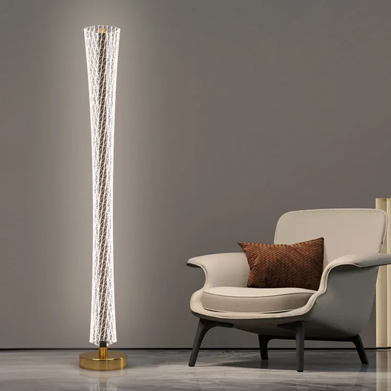 Modern Luxury Aluminum Iron And Acrylic Tower Column LED Standing Floor Lamp For Living Room And Bedroom