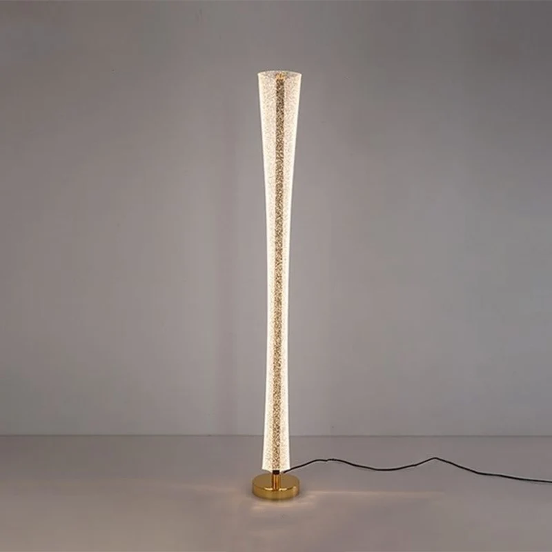 Modern Luxury Aluminum Iron And Acrylic Tower Column LED Standing Floor Lamp For Living Room And Bedroom