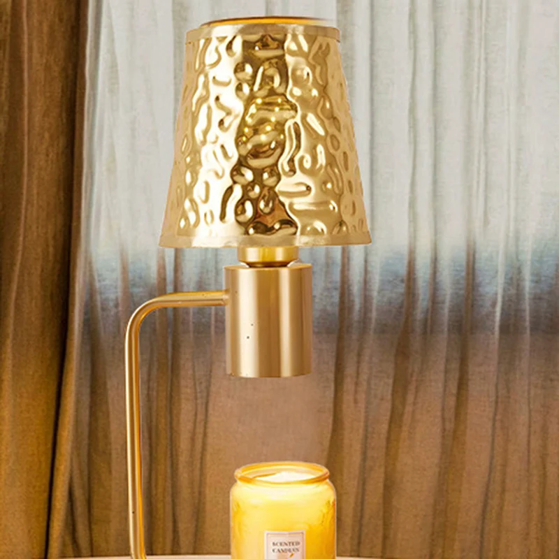 Contemporary Retro Iron And Wood Column And Water Ripple Design 1-Light Melting Wax Table Lamp For Bedside