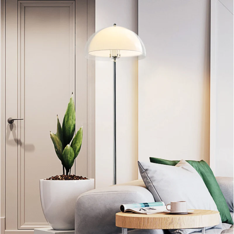 Contemporary Nordic Iron And Acrylic Dome-Shaped 1-Light Standing Floor Lamp For Living Room And Bedroom