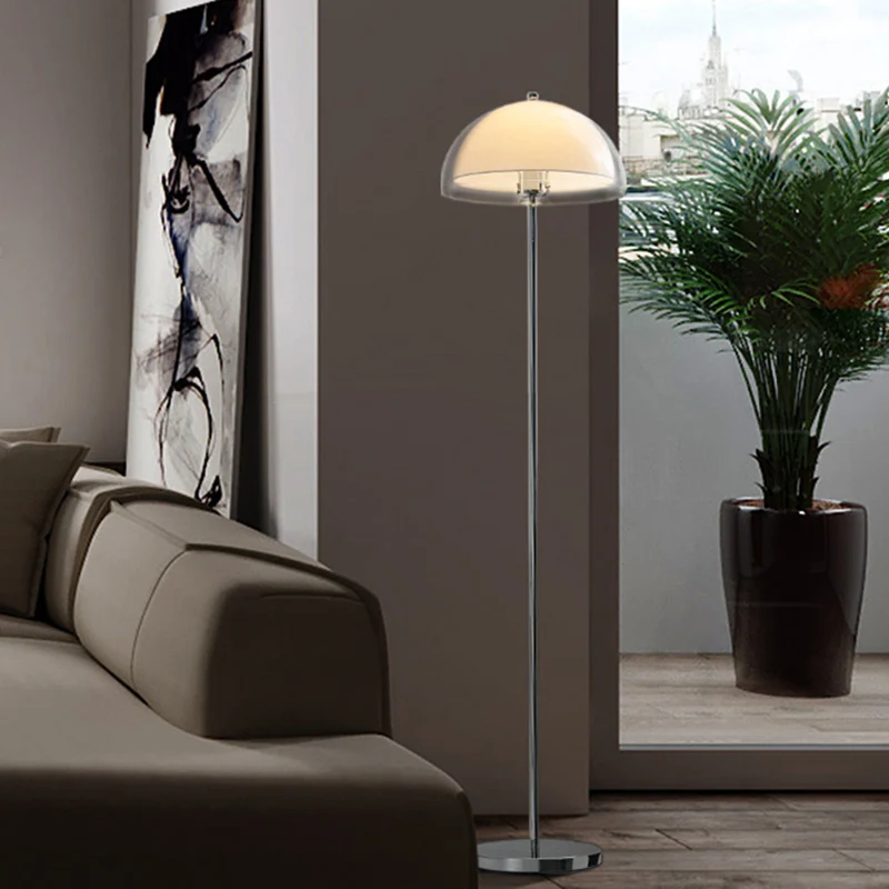 Contemporary Nordic Iron And Acrylic Dome-Shaped 1-Light Standing Floor Lamp For Living Room And Bedroom