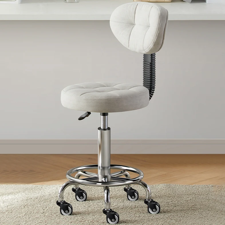 Modern Minimalist Fabric & Metal Round Seat Desk Chair Backrest & Adjustable Height For Home Office