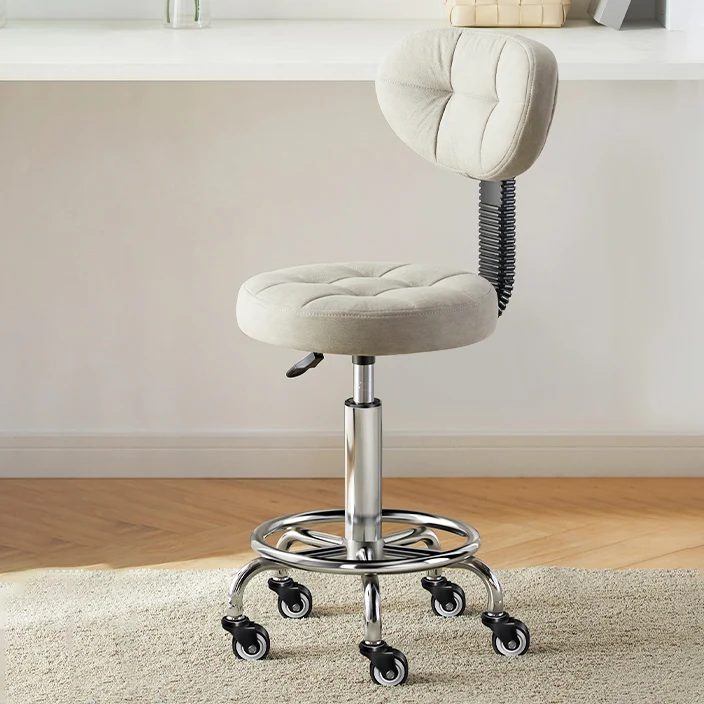 Modern Minimalist Fabric & Metal Round Seat Desk Chair Backrest & Adjustable Height For Home Office