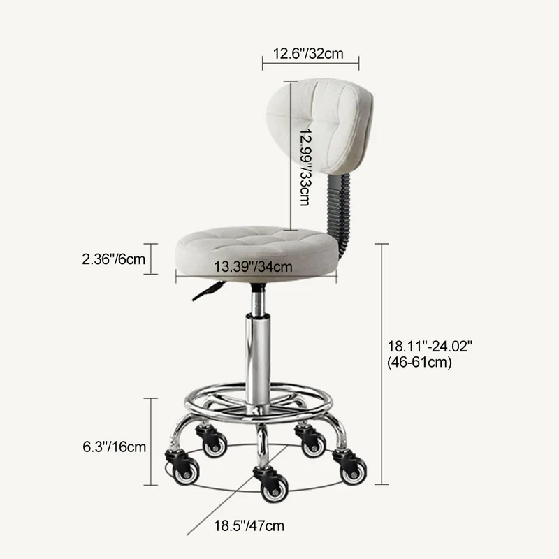 Modern Minimalist Fabric & Metal Round Seat Desk Chair Backrest & Adjustable Height For Home Office