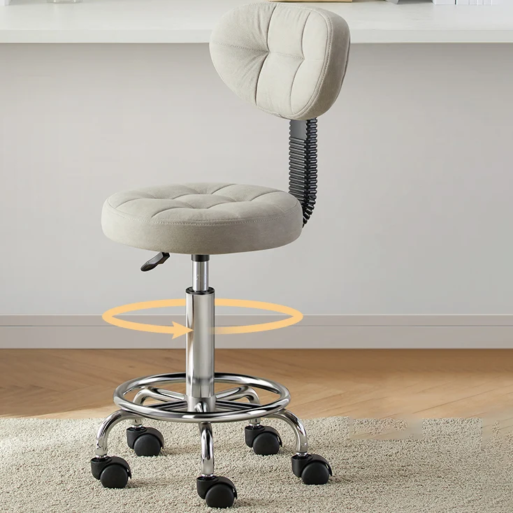 Modern Minimalist Fabric & Metal Round Seat Desk Chair Backrest & Adjustable Height For Home Office