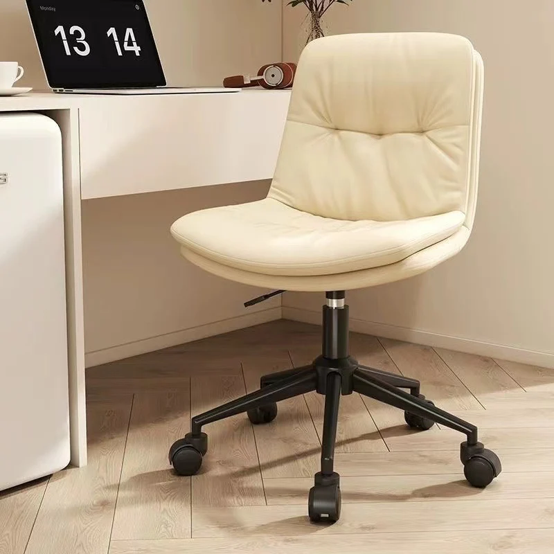 Modern Minimalist PU Leather Square Upholstered Desk Chair With Backrest And Casters For Home Office