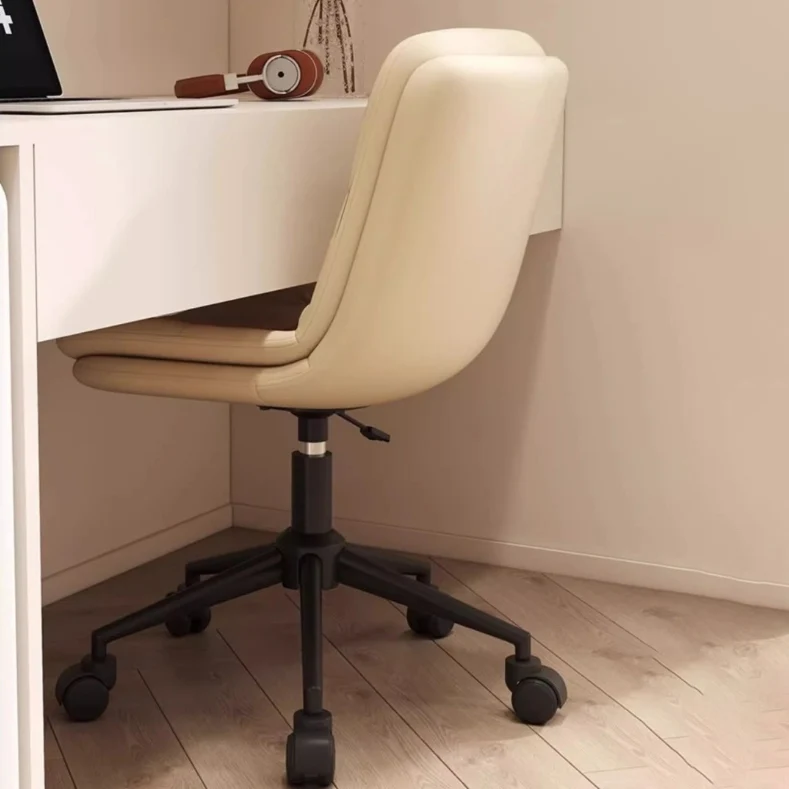 Modern Minimalist PU Leather Square Upholstered Desk Chair With Backrest And Casters For Home Office