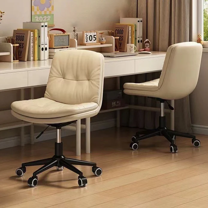 Modern Minimalist PU Leather Square Upholstered Desk Chair With Backrest And Casters For Home Office