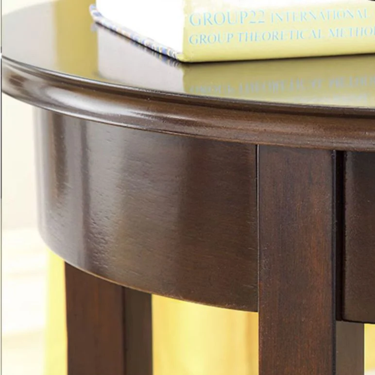 Traditional Chinese MDF Beech Wood Round End Table With 1-Drawer And 2-Tier For Living Room