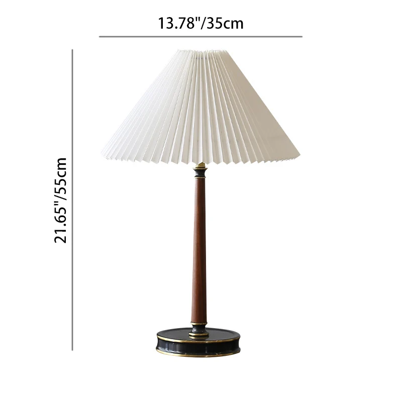 Modern Minimalist Metal Wood Pleated Fabric Cone Shade 1-Light Table Lamp For Living Room