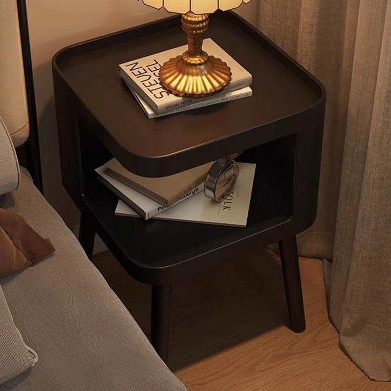 Modern Minimalist Carbon Steel Square 2-Tier Nightstand For Bedroom & Living Room