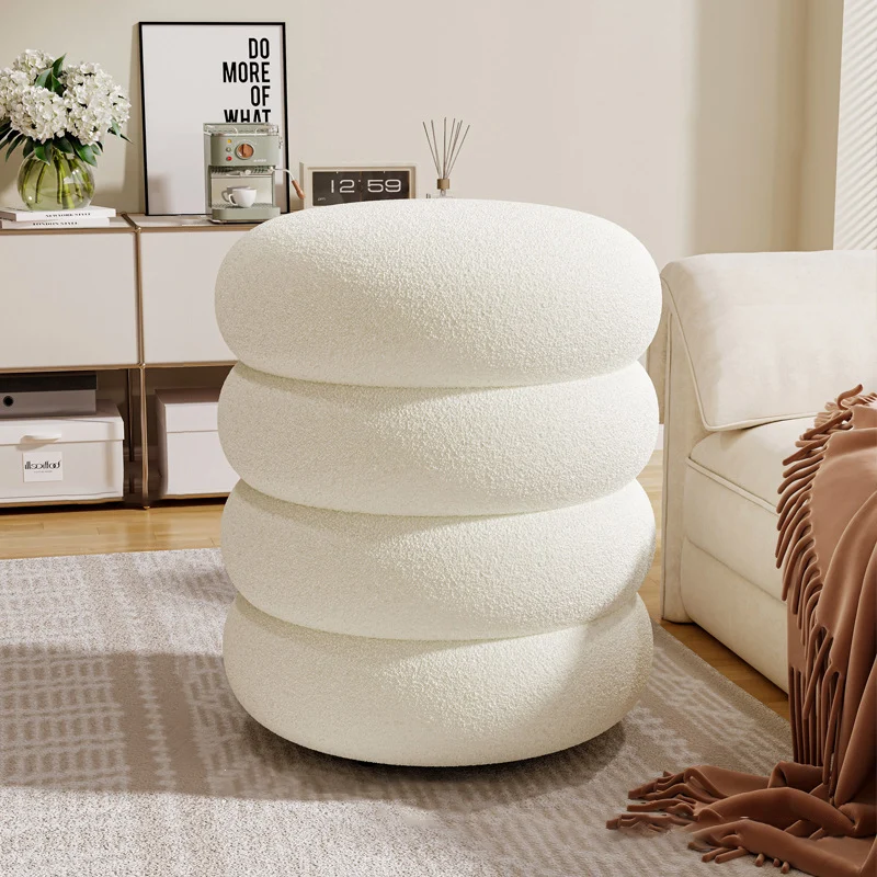 Contemporary Creative Multi-Level Round Sherpa Fabric Plywood Frame Low Stool For Living Room