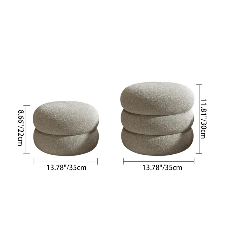 Contemporary Creative Multi-Level Round Sherpa Fabric Plywood Frame Low Stool For Living Room