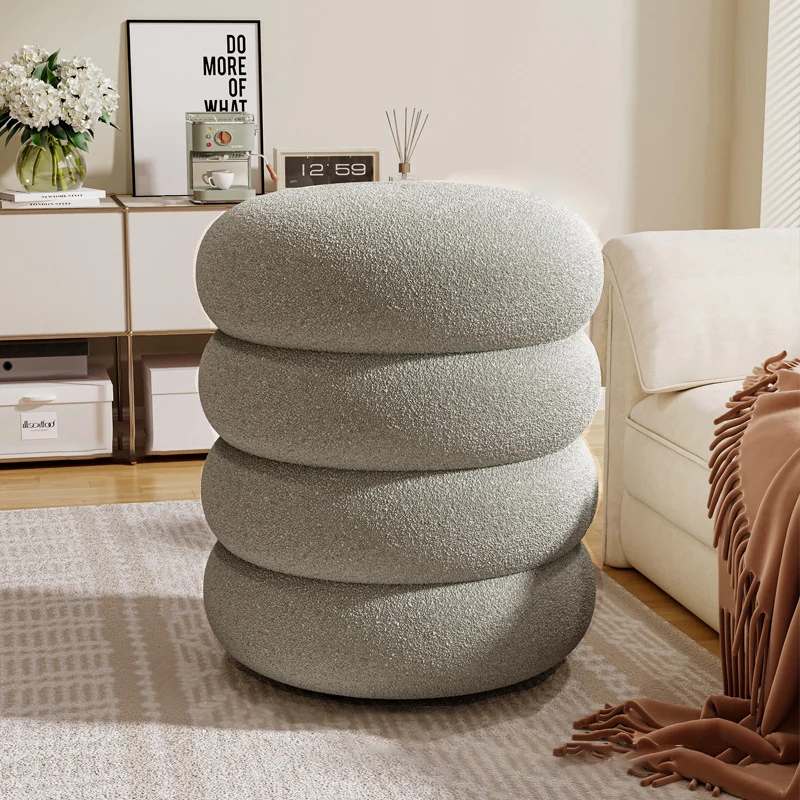 Contemporary Creative Multi-Level Round Sherpa Fabric Plywood Frame Low Stool For Living Room