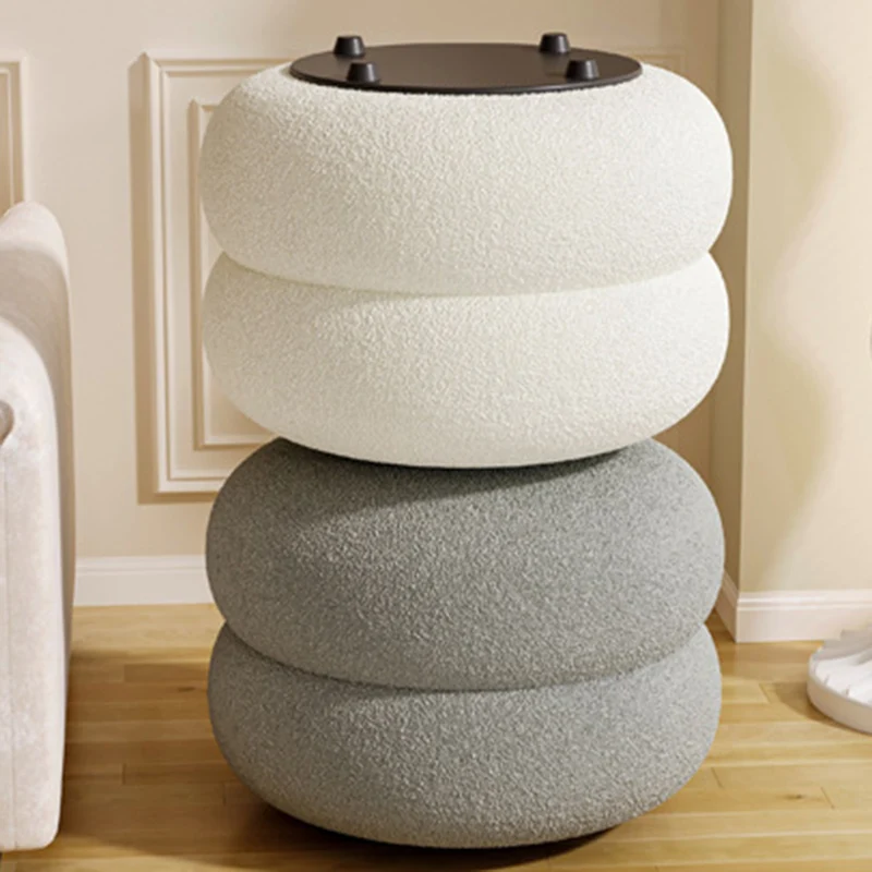 Contemporary Creative Multi-Level Round Sherpa Fabric Plywood Frame Low Stool For Living Room