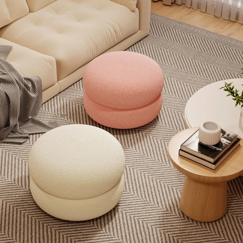 Contemporary Creative Multi-Level Round Sherpa Fabric Plywood Frame Low Stool For Living Room