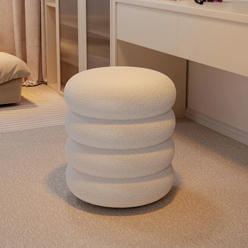 Contemporary Creative Multi-Level Round Sherpa Fabric Plywood Frame Low Stool For Living Room