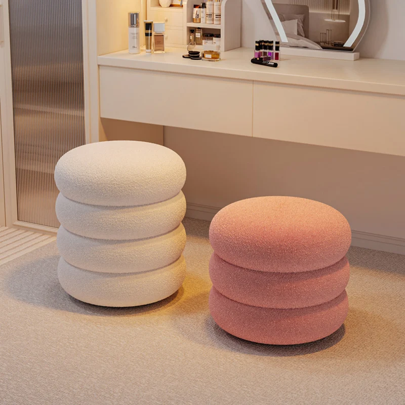 Contemporary Creative Multi-Level Round Sherpa Fabric Plywood Frame Low Stool For Living Room