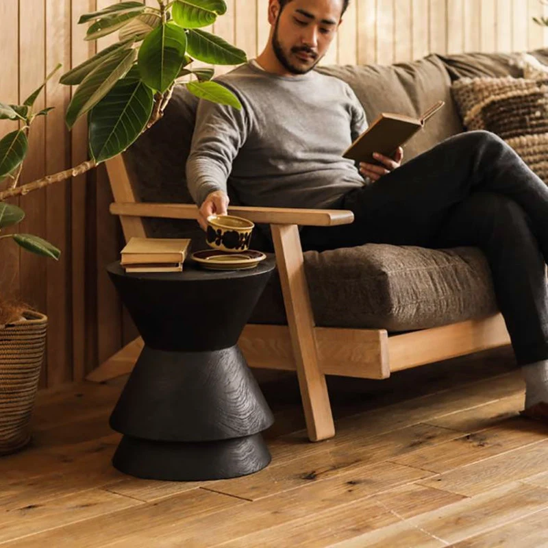 Contemporary Nordic Round Funnel Shape Pine Wood End Table For Living Room