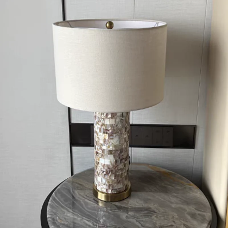 Contemporary Creative Shell Patch Fabric Iron Cylinder 1-Light Table Lamp For Bedside