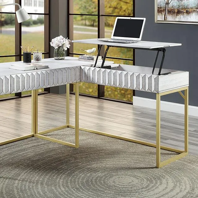 Furniture of America Freiburg CM-DK406WH-PK Corner Desk