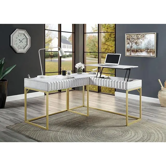 Furniture of America Freiburg CM-DK406WH-PK Corner Desk
