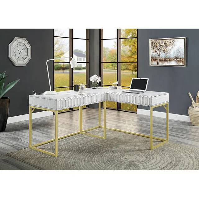 Furniture of America Freiburg CM-DK406WH-PK Corner Desk