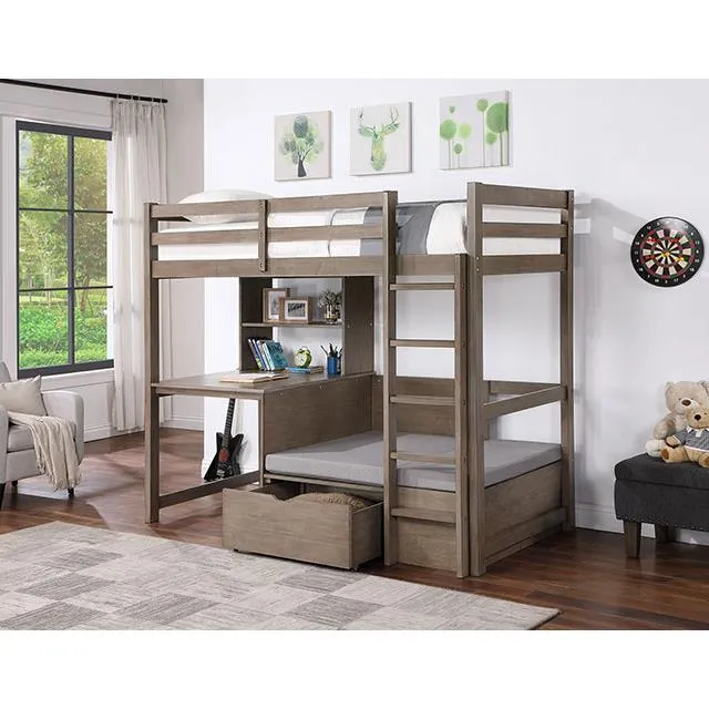 Furniture of America Callistus CM-BK828GY Twin/Workstation Loft Bed