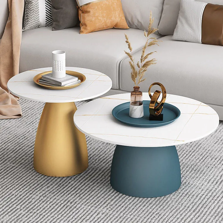 Contemporary Scandinavian Round Conical Rock Slab Iron End Table 1-Tier For Living Room