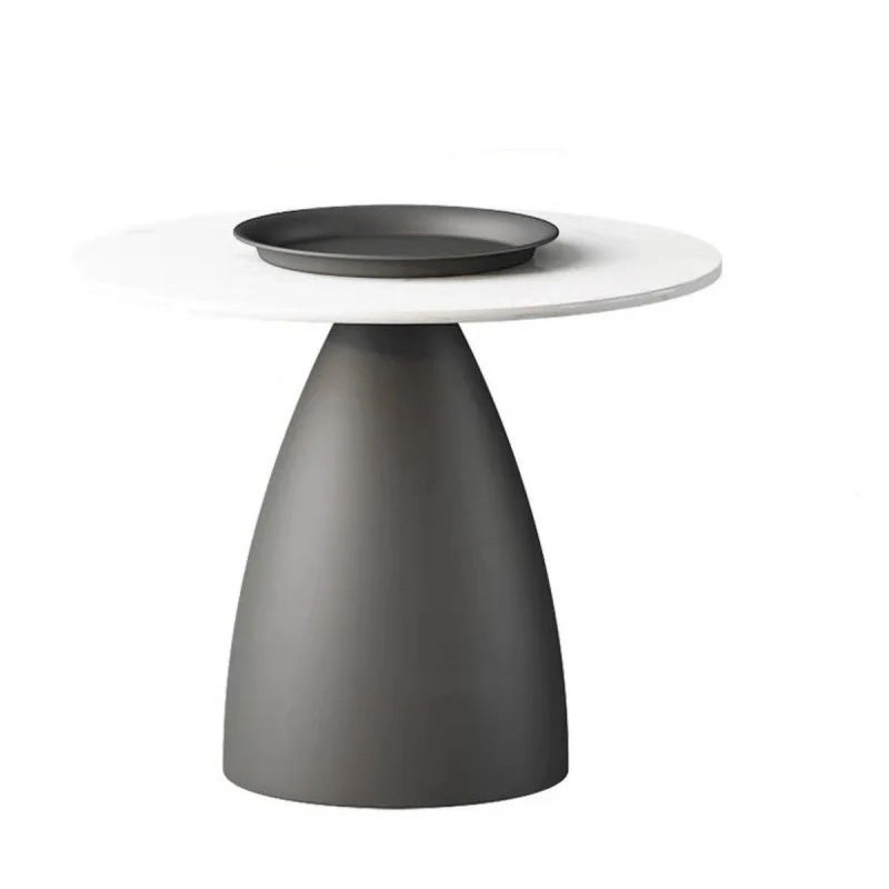 Contemporary Scandinavian Round Conical Rock Slab Iron End Table 1-Tier For Living Room