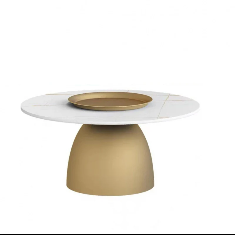 Contemporary Scandinavian Round Conical Rock Slab Iron End Table 1-Tier For Living Room