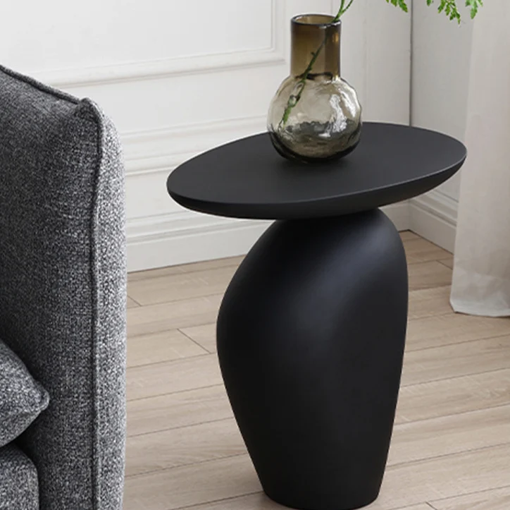 Contemporary Creative Irregular Oval Cobblestone Fiberglass End Table 1-Tier For Living Room