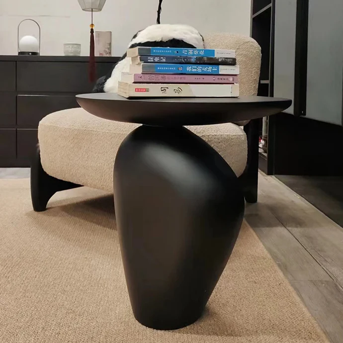 Contemporary Creative Irregular Oval Cobblestone Fiberglass End Table 1-Tier For Living Room