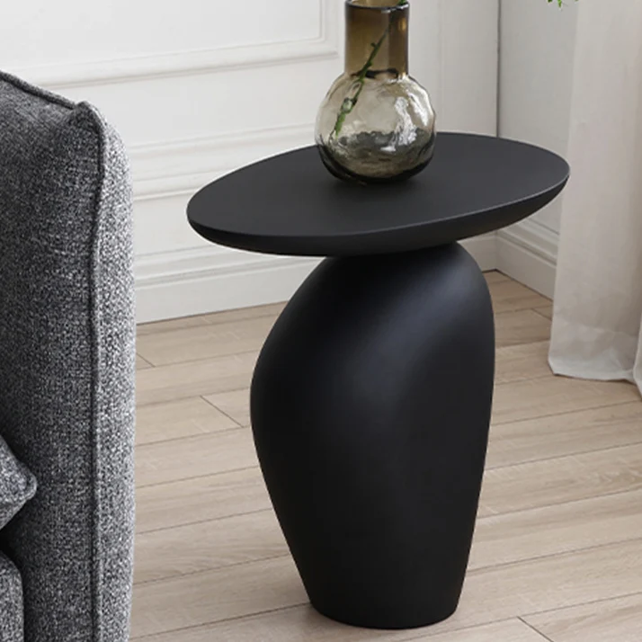 Contemporary Creative Irregular Oval Cobblestone Fiberglass End Table 1-Tier For Living Room
