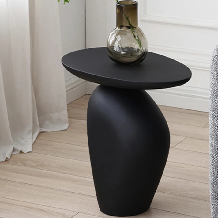 Contemporary Creative Irregular Oval Cobblestone Fiberglass End Table 1-Tier For Living Room