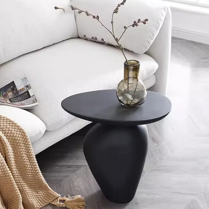 Contemporary Creative Irregular Oval Cobblestone Fiberglass End Table 1-Tier For Living Room