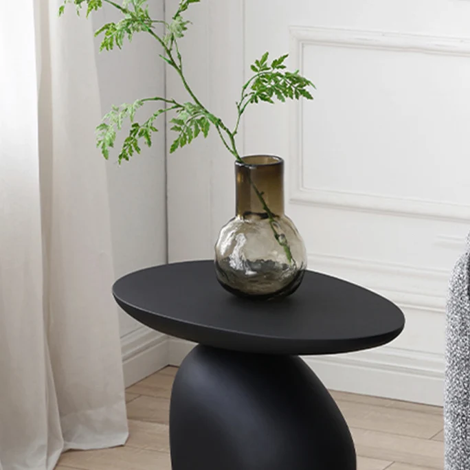 Contemporary Creative Irregular Oval Cobblestone Fiberglass End Table 1-Tier For Living Room
