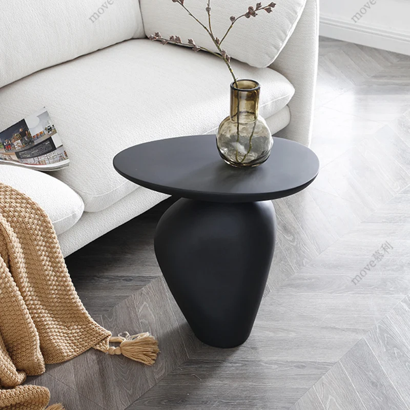 Contemporary Creative Irregular Oval Cobblestone Fiberglass End Table 1-Tier For Living Room