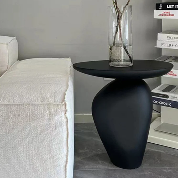 Contemporary Creative Irregular Oval Cobblestone Fiberglass End Table 1-Tier For Living Room