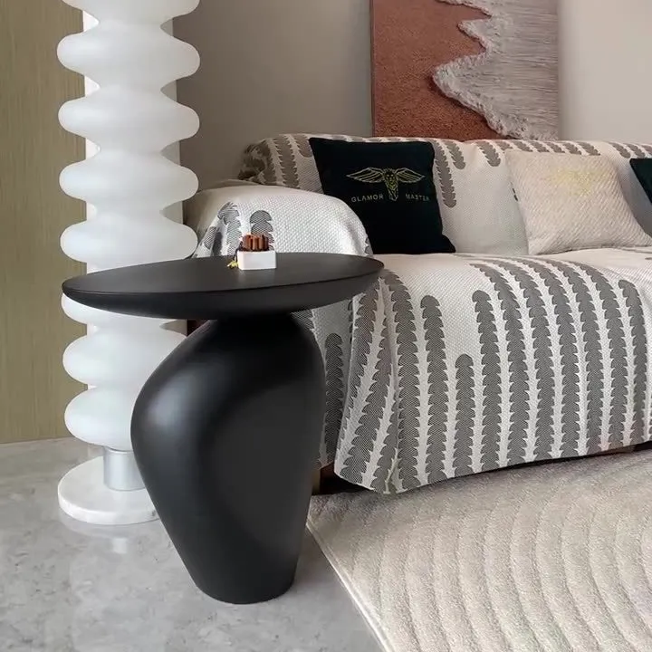 Contemporary Creative Irregular Oval Cobblestone Fiberglass End Table 1-Tier For Living Room