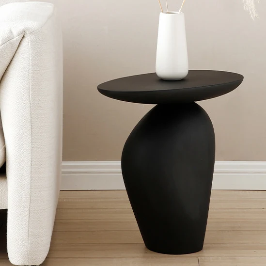 Contemporary Creative Irregular Oval Cobblestone Fiberglass End Table 1-Tier For Living Room