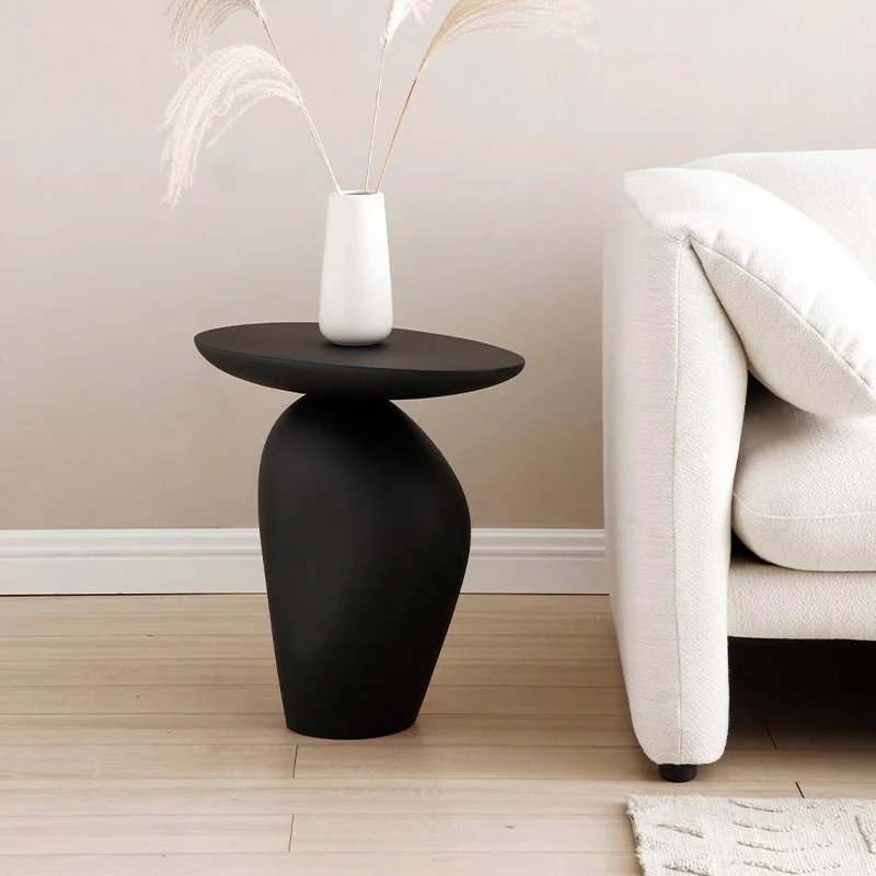 Contemporary Creative Irregular Oval Cobblestone Fiberglass End Table 1-Tier For Living Room