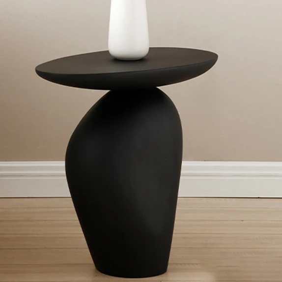 Contemporary Creative Irregular Oval Cobblestone Fiberglass End Table 1-Tier For Living Room