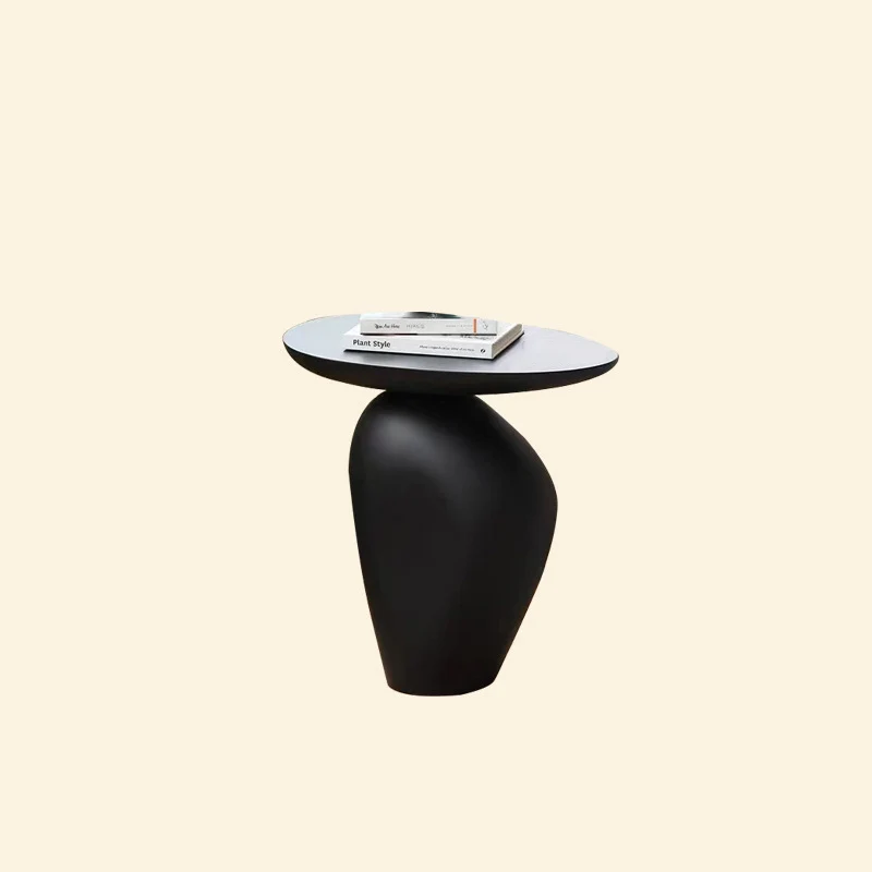 Contemporary Creative Irregular Oval Cobblestone Fiberglass End Table 1-Tier For Living Room
