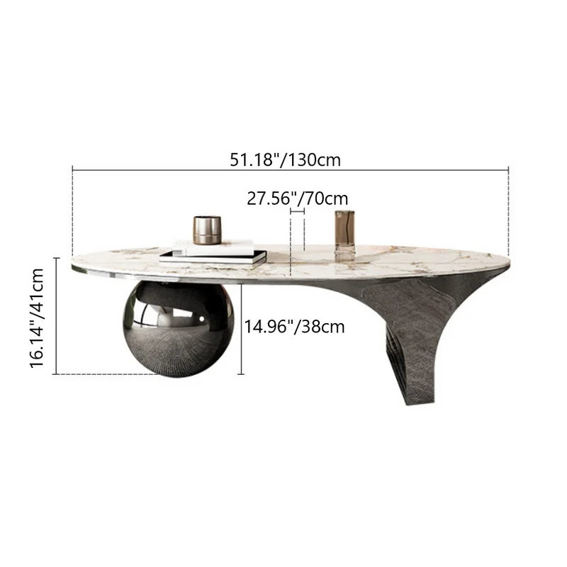 Contemporary Creative Oval Round Ball Marble Metal End Table 1-Tier For Living Room