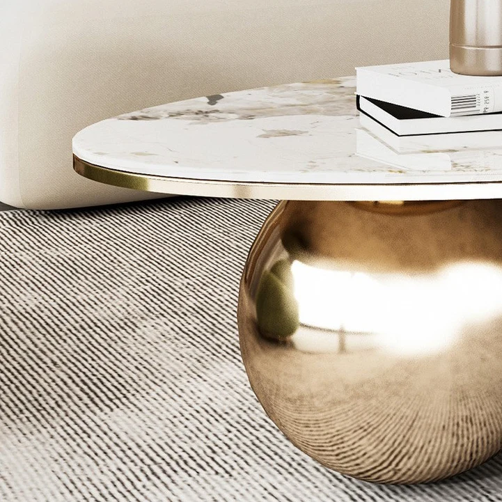Contemporary Creative Oval Round Ball Marble Metal End Table 1-Tier For Living Room