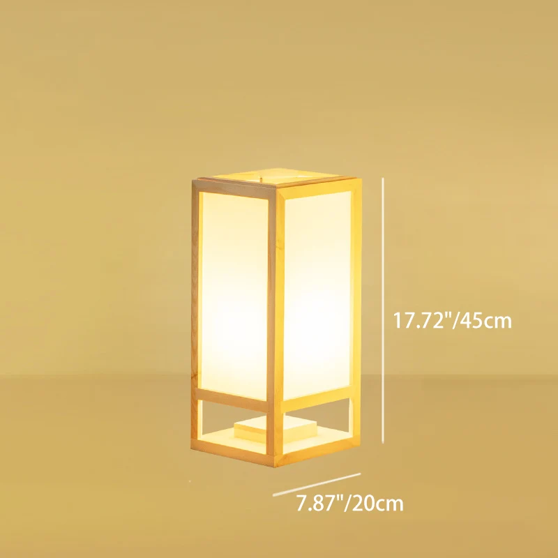 Traditional Japanese Square Rectangle Wood Acrylic 1-Light Standing Floor Lamp For Living Room