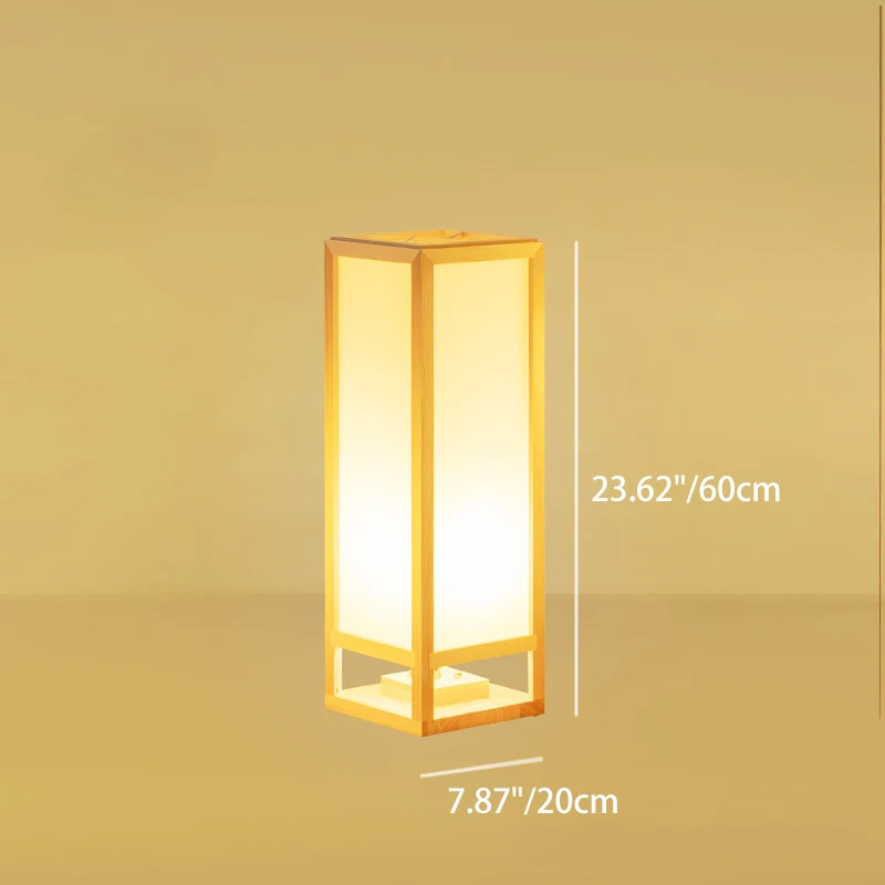 Traditional Japanese Square Rectangle Wood Acrylic 1-Light Standing Floor Lamp For Living Room