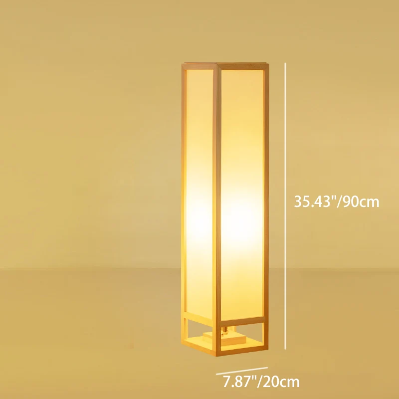 Traditional Japanese Square Rectangle Wood Acrylic 1-Light Standing Floor Lamp For Living Room