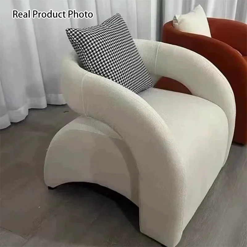 Contemporary Scandinavian Cream Curved Square Eucalyptus Wood Sherpa Fabric Velvet Accent Chair Backrest Armrest For Living Room
